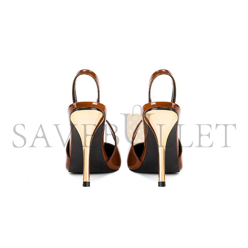 YSL WOMEN'S SLINGBACK STILETTO HIGH HEELS CRYSTAL METALLIC CLOSED POINTED TOE 